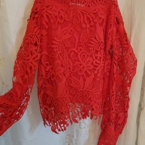 Red lace long sleeve top
